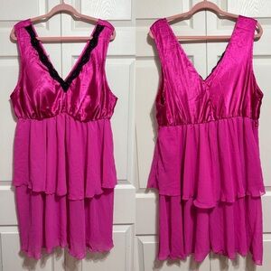 Fashion Bug Fuchsia Chemise with Black Lace Trim